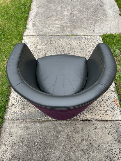 Vintage Pietro Arosio for Tacchini tub armchair leather & wool by Stylecraft