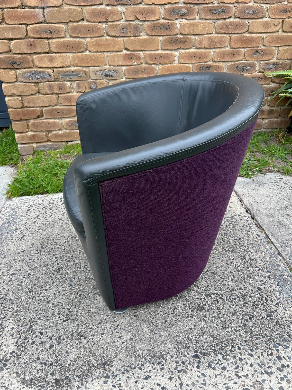 Vintage Pietro Arosio for Tacchini tub armchair leather & wool by Stylecraft