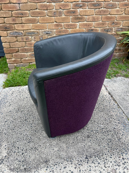 Vintage Pietro Arosio for Tacchini tub armchair leather & wool by Stylecraft