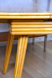 Mid Century Bamboo/ cane dining extension dining table by Paul Frankl USA, Edwin Fox Furniture Vintage Mid century furniture Melbourne, Australian Mid Century, modern, Danish originals, chairs, armchairs, sofas, lounges, coffee tables, storage, sideboards, genuine Mid century lighting lamps, designer furniture, 20th century design, lighting restoration, BECO lighting, restoration mid century lighting, genuine mid century furniture, 