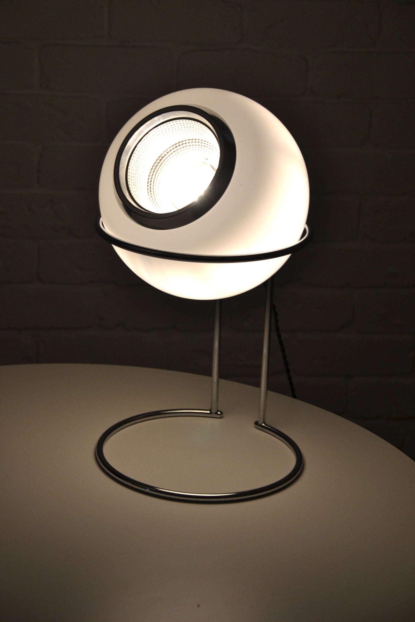 Vintage Italian glass eyeball lamp on chrome plinth